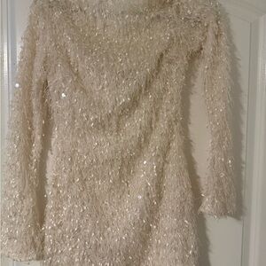 PrettyLittleThing Feather Trim Mini Dress - Cream